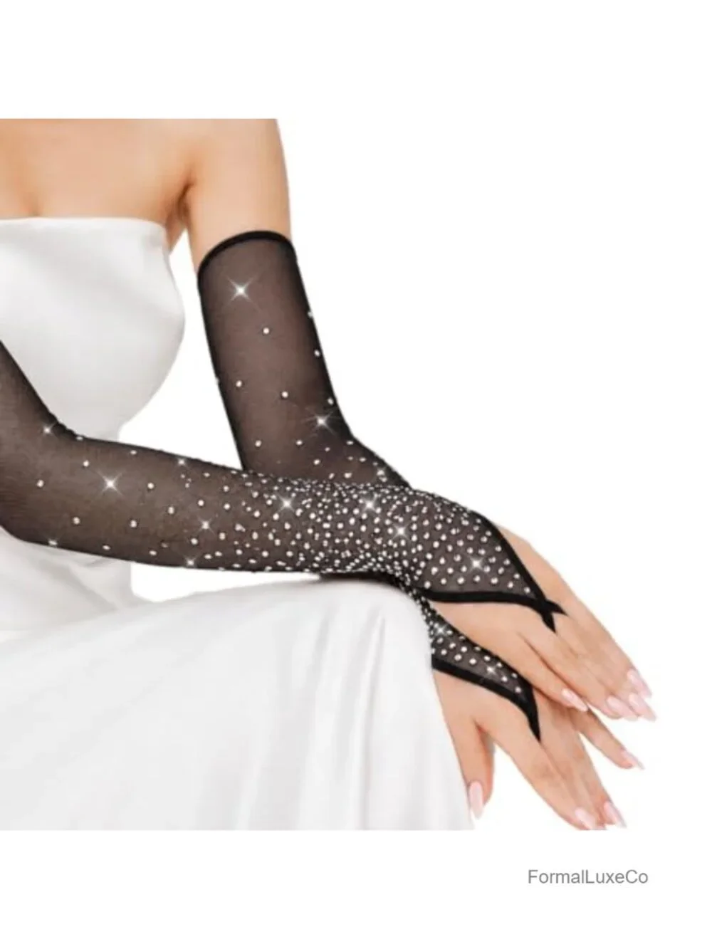Rhinestone Fingerless Gloves Long Evening Party Arm Sleeves Sparkly Cosplay